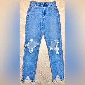 American Eagle Distressed Mom Jeans High Rise Light Wash 00